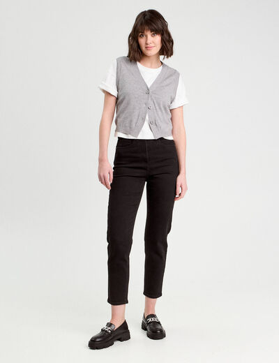 Jeans mom slim stretch denim noir femme