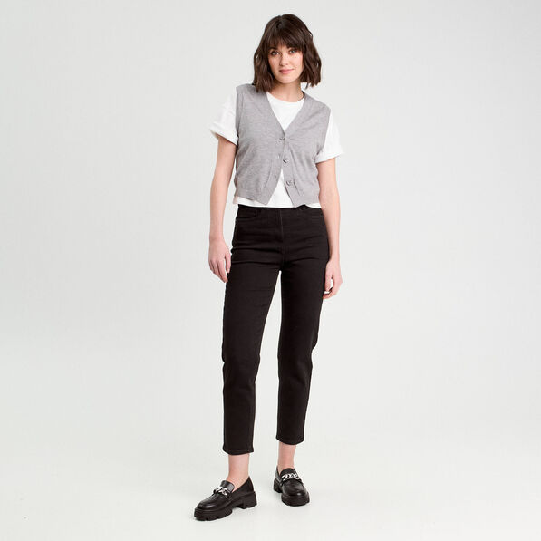 Jeans mom slim stretch denim noir femme
