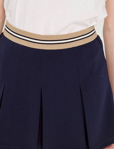 Jupe évasée plissée bleu marine femme