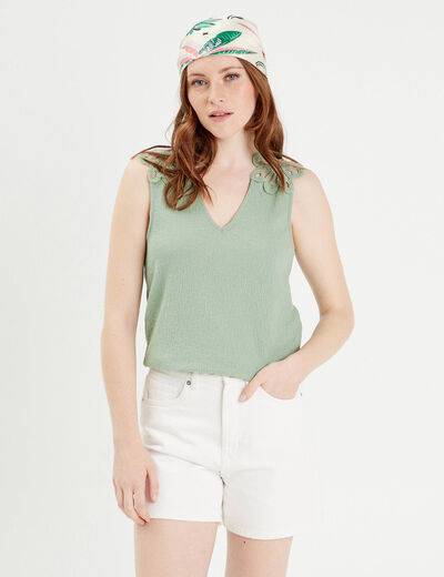 Débardeur dos crochet vert olive femme