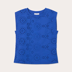 T-shirt sans manches brodé bleu electrique femme