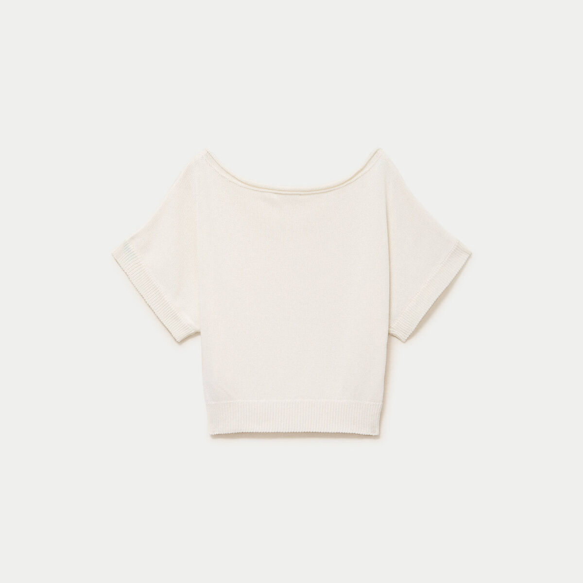 Pull ample cropped manches courtes ecru femme