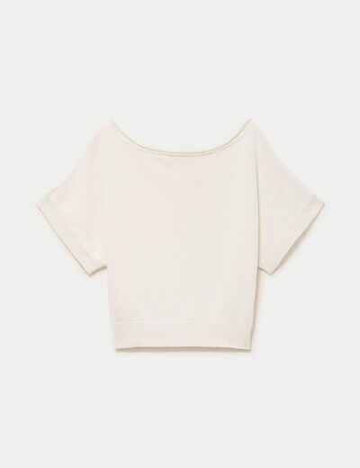 Pull ample cropped manches courtes ecru femme