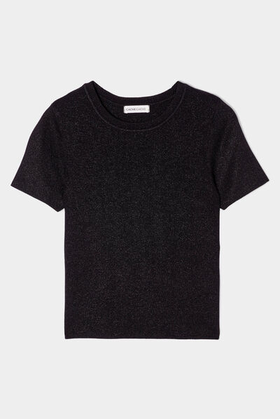 Pull manches courtes noir femme