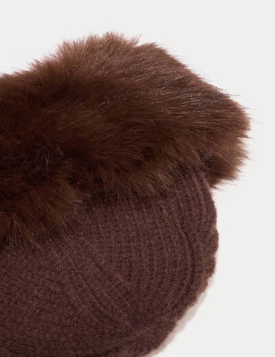 Bonnet en fausse fourrure marron fonc&eacute; femme