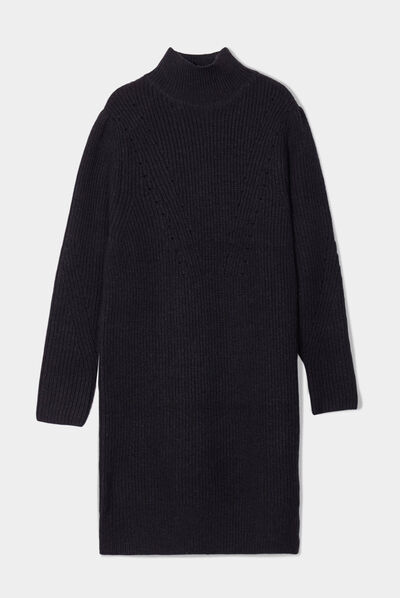 Robe pull moulante col montant noir femme