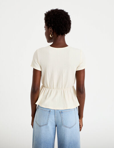 Blouse droite col v manches courtes ecru femme