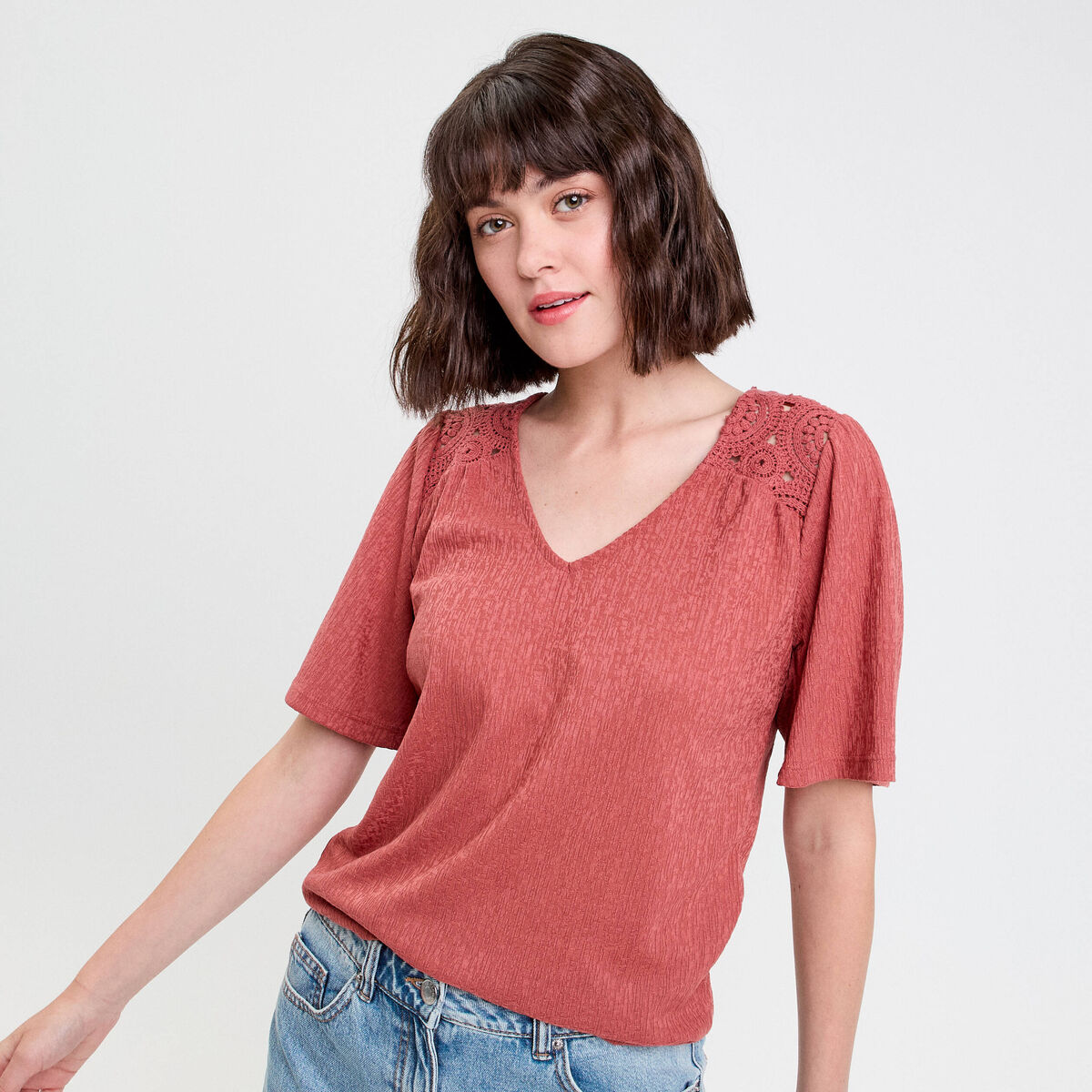 T-shirt manches courtes vieux rose femme