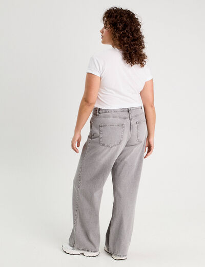 Jeans wide leg taille haute denim gris femme