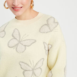 Pull manches longues jaune clair femme