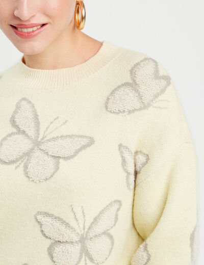 Pull manches longues jaune clair femme