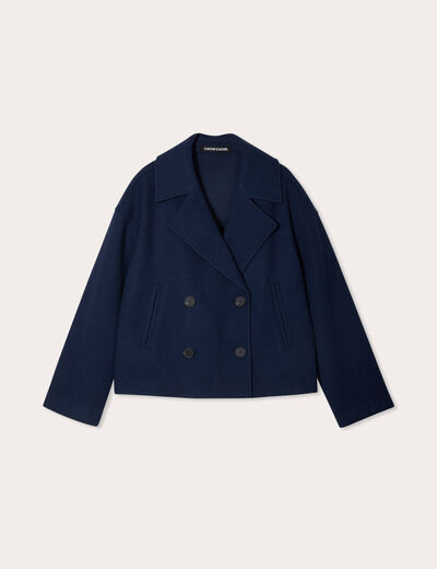 Caban court boutonné bleu marine femme