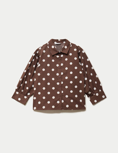 Chemise droite manches longues marron femme