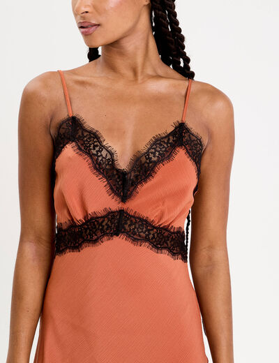 Robe longue droite bretelles terracotta femme