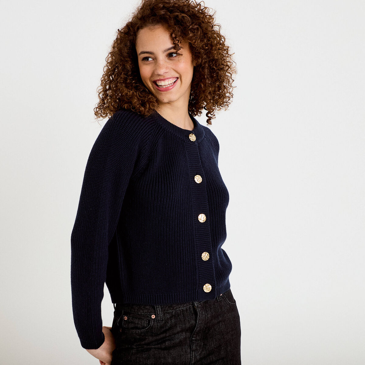 Gilet manches longues bleu marine femme