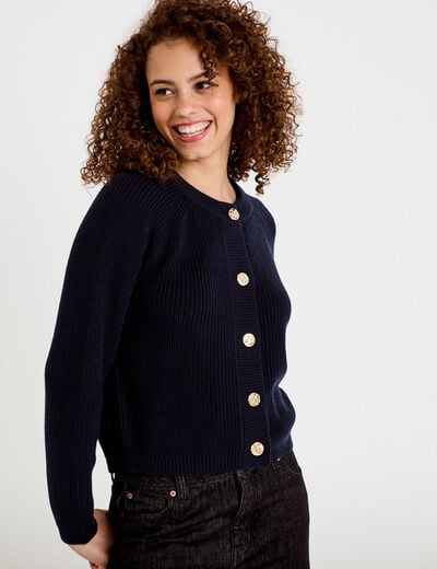Gilet manches longues bleu marine femme