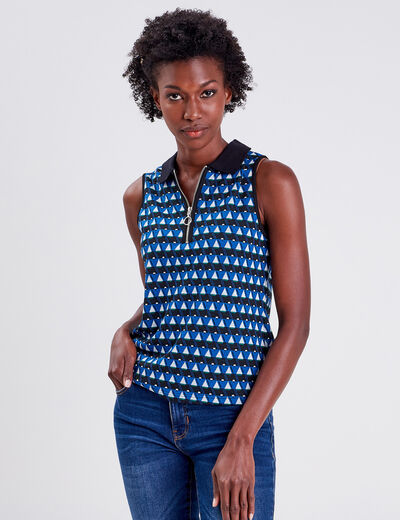 Polo sans manches bleu femme