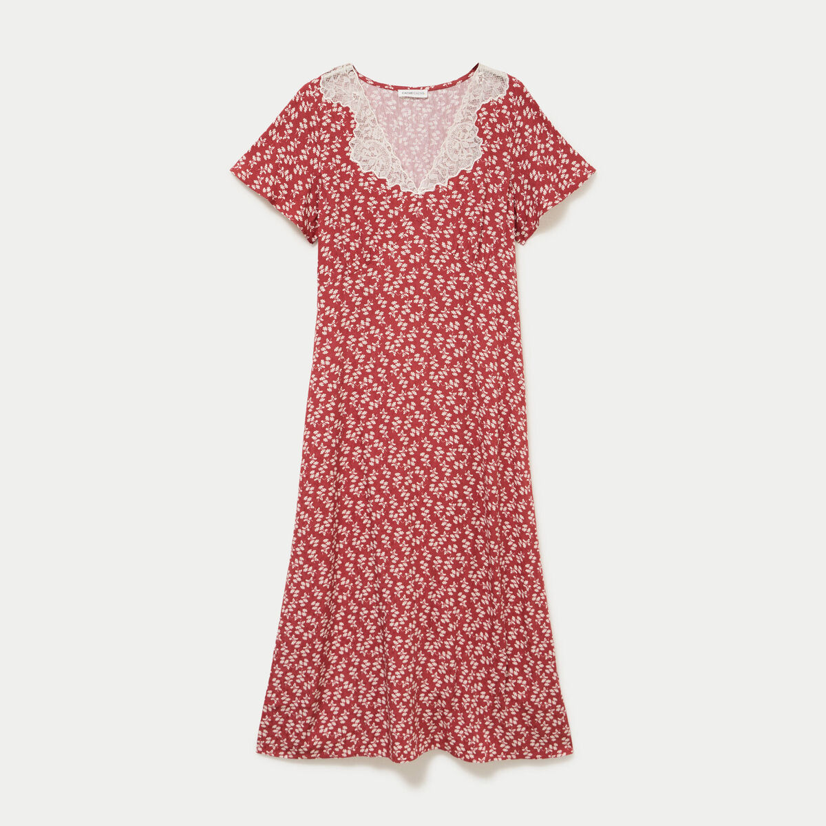 Robe longue &eacute;vas&eacute;e col v dentelle terracotta femme