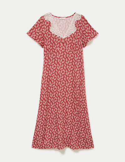 Robe longue &eacute;vas&eacute;e col v dentelle terracotta femme
