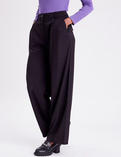 Pantalon city droit pinces noir femme