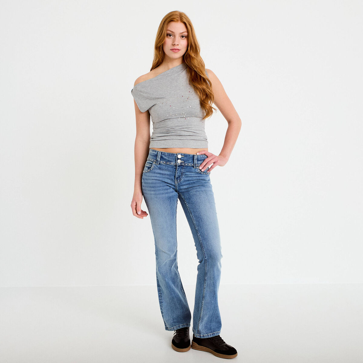 Jean bootcut taille basse denim triple stone femme
