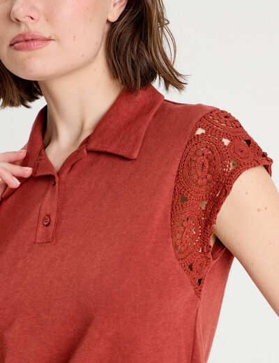Polo manches courtes marron cognac femme