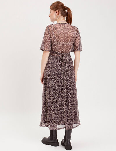 Robe longue évasée bordeaux femme