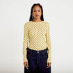 T-shirt ajust&eacute; col rond manches longues jaune clair femme