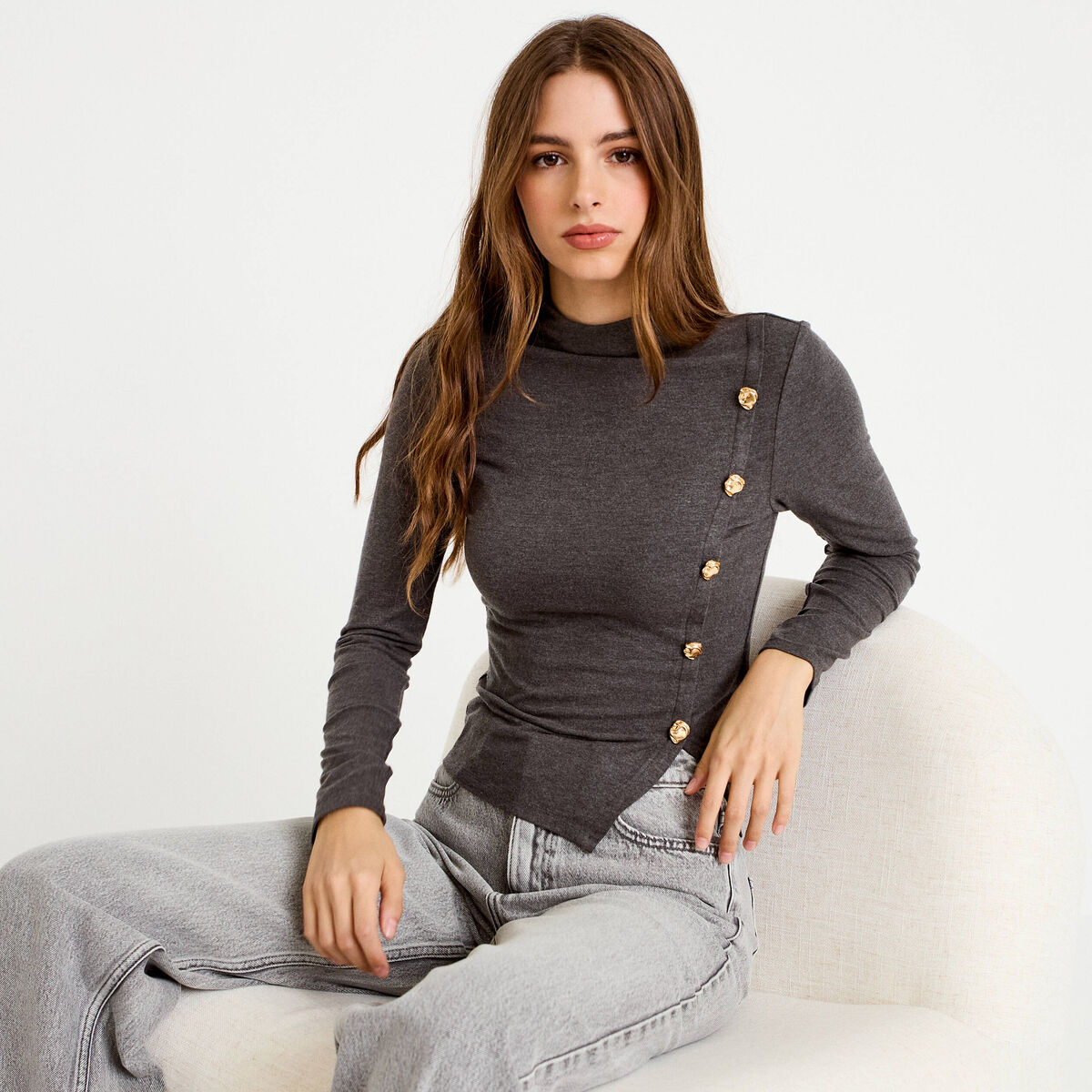 Doudou manches longues ajust&eacute; gris femme
