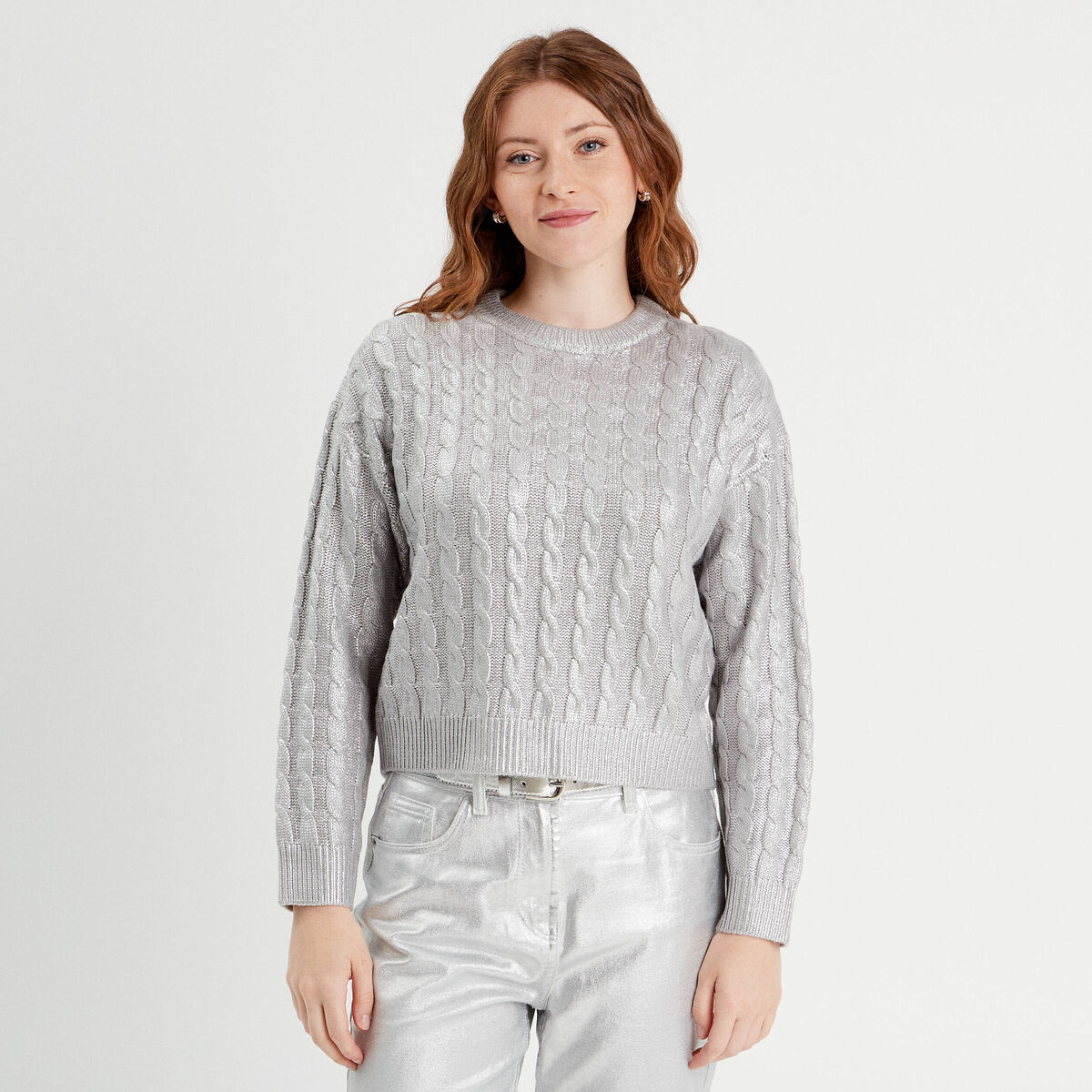Pull manches longues gris argent femme