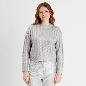 Pull manches longues gris argent femme