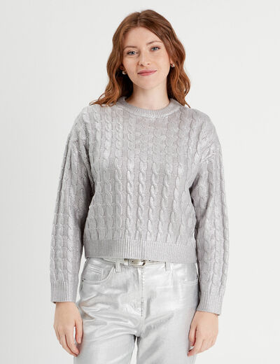 Pull manches longues gris argent femme