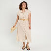 Robe chemise midi contenant du lin beige femme