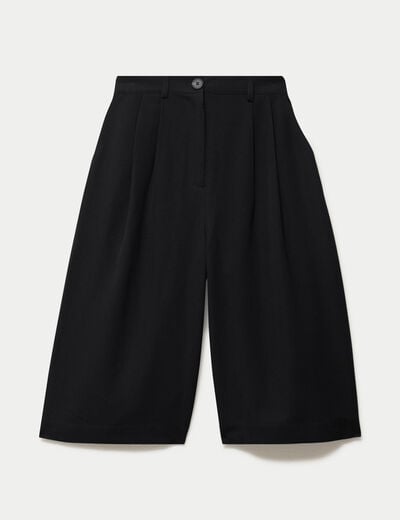 Bermuda large taille haute noir femme
