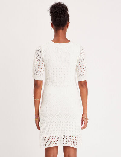 Robe pull évasée ajourée ecru femme