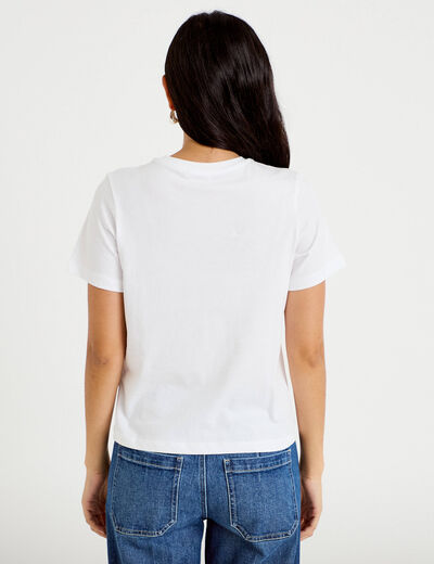 T-shirt col rond manches courtes blanc femme