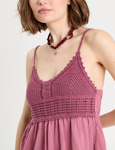 Robe évasée bretelles vieux rose femme