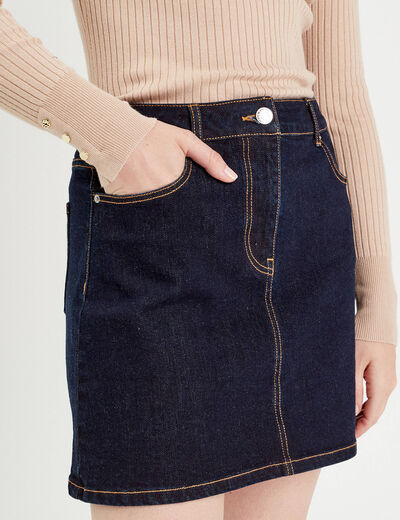 Jupe droite courte en jean denim brut femme