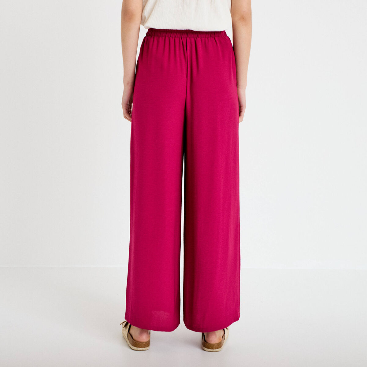 Pantalon large fluide rouge femme