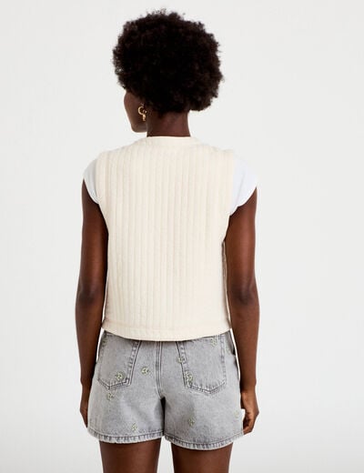 Gilet droit sans manches col rond ecru femme