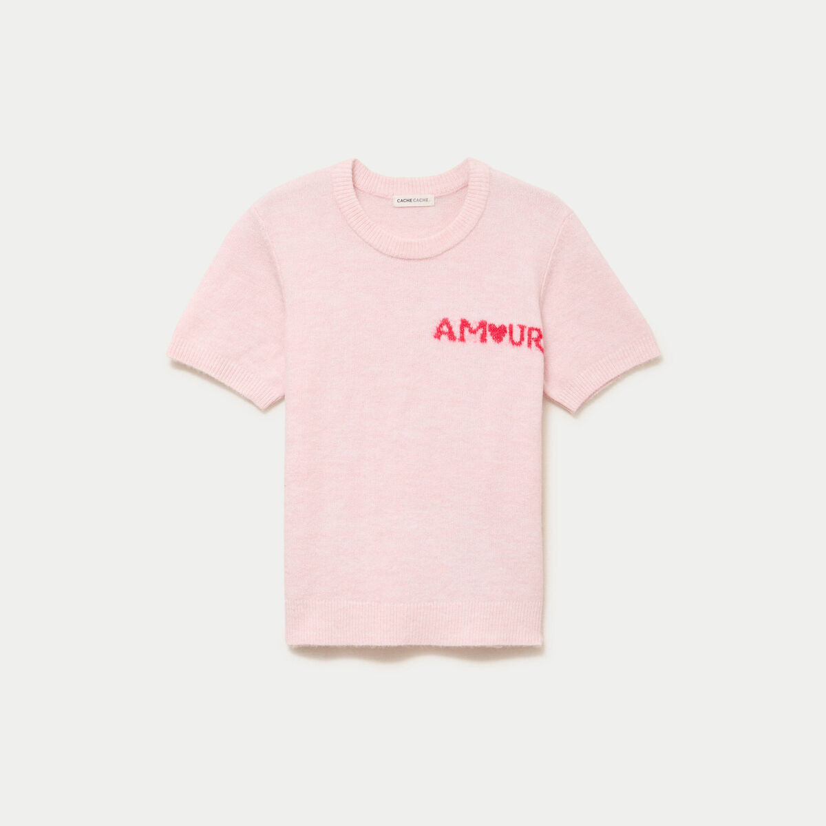 Pull ample manches courtes rose clair femme