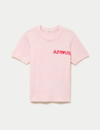 Pull ample manches courtes rose clair femme