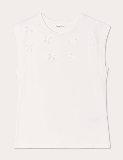 T-shirt sans manches noeuds ecru femme