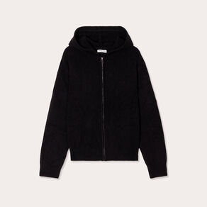 Gilet manches longues capuche noir femme