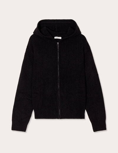 Gilet manches longues capuche noir femme