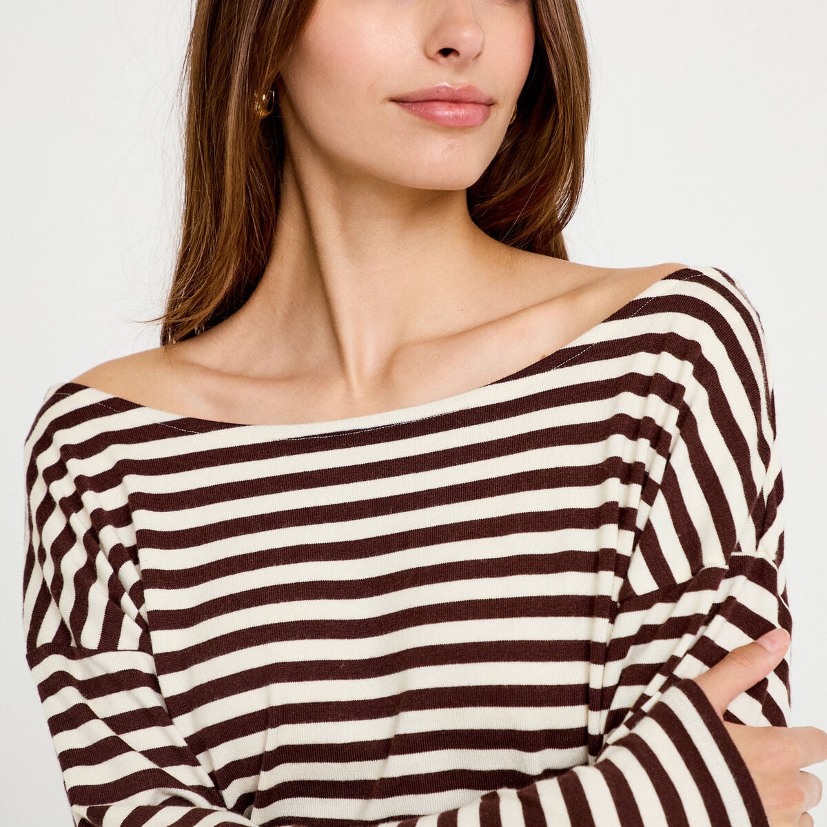 Pull col bateau manches longues blanc femme