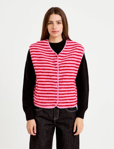Gilet sans manches effet bouclette rose fushia femme