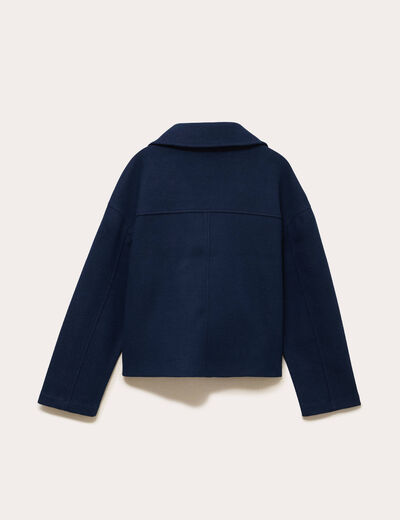 Caban court oversize col tailleur bleu marine femme