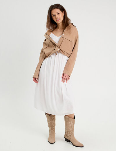 Robe midi évasée bretelles blanc femme