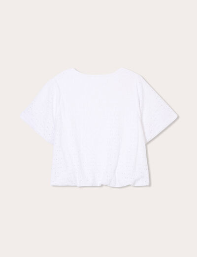 T-shirt ajouré effet boule blanc femme